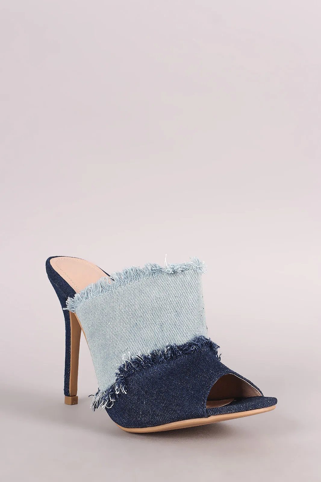 Shoe Republic LA Colorblock Frayed Denim Mule Stiletto Heel