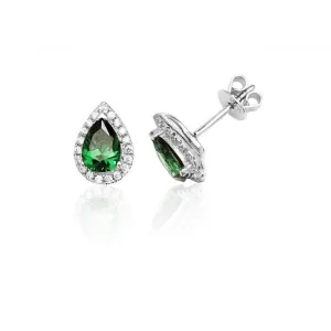 Silver & Co Green Cubic Zirconia Stud Pear Shaped Earrings SEG0015EM