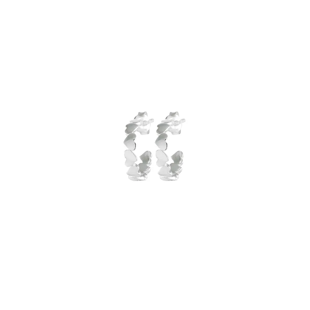 Silver Heart Hoop Stud Earrings