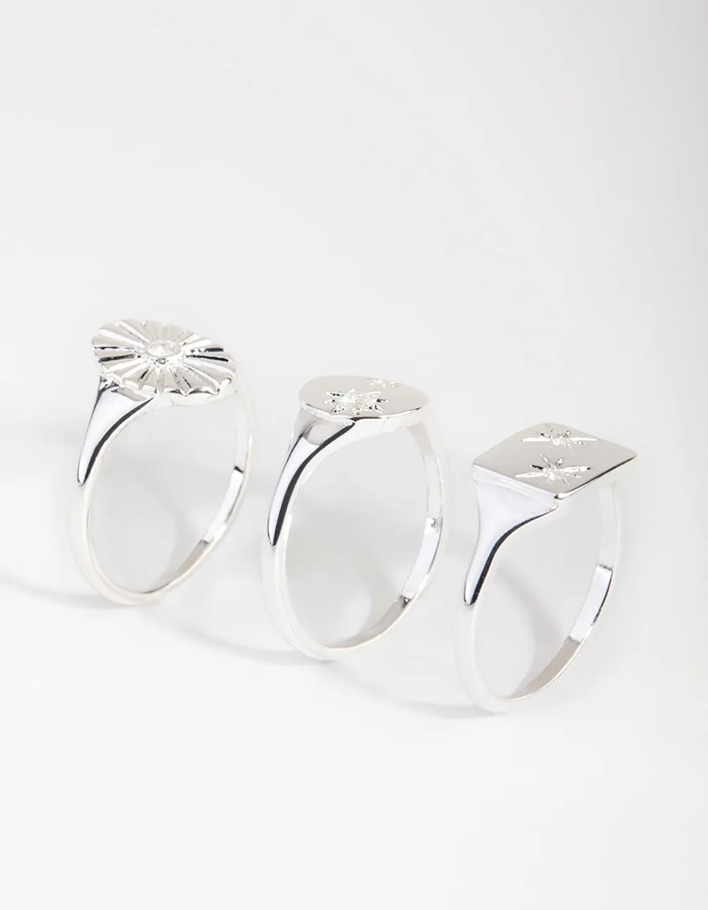 Silver Plated Cubic Zirconia Star Signet Ring Set