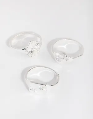 Silver Plated Cubic Zirconia Star Signet Ring Set