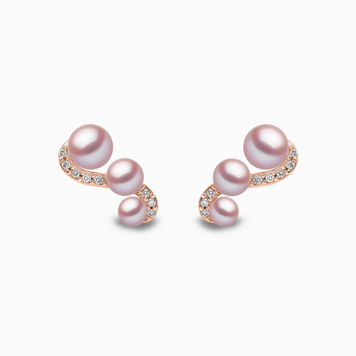 Sleek 18K Gold Triple Pearl and Diamond Motif Stud Earrings