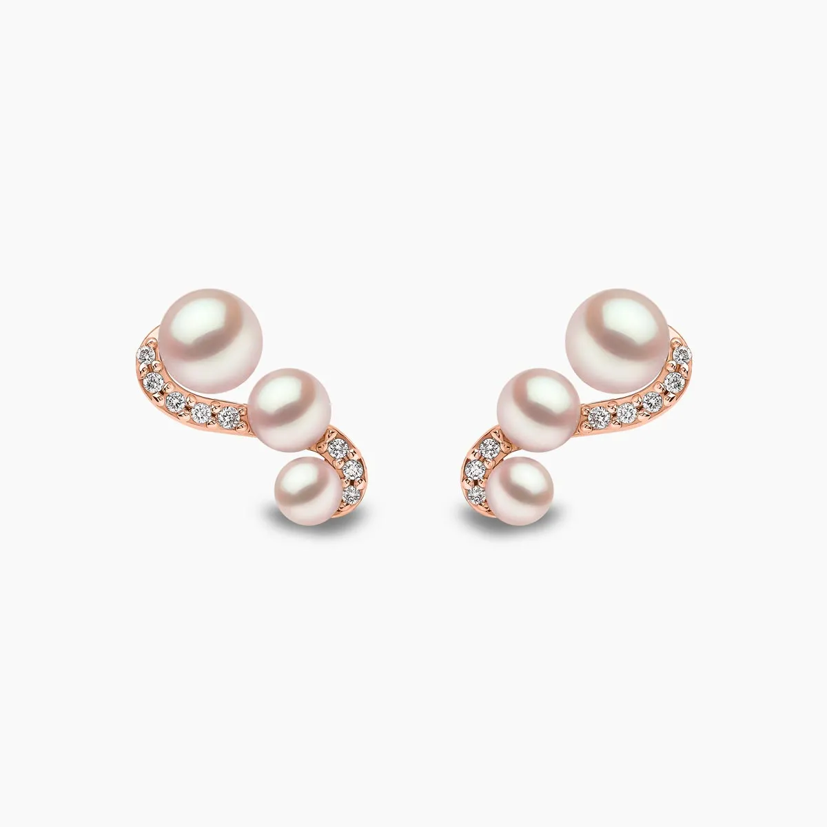 Sleek 18K Gold Triple Pearl and Diamond Motif Stud Earrings