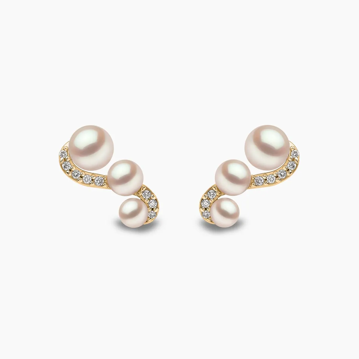 Sleek 18K Gold Triple Pearl and Diamond Motif Stud Earrings