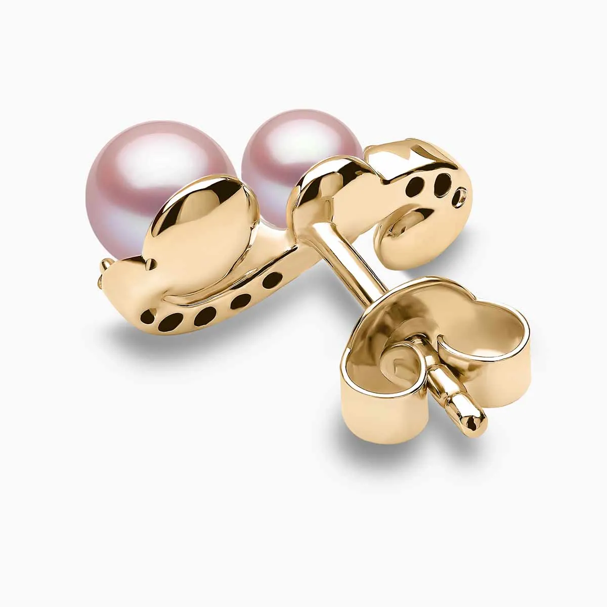 Sleek 18K Gold Triple Pearl and Diamond Motif Stud Earrings