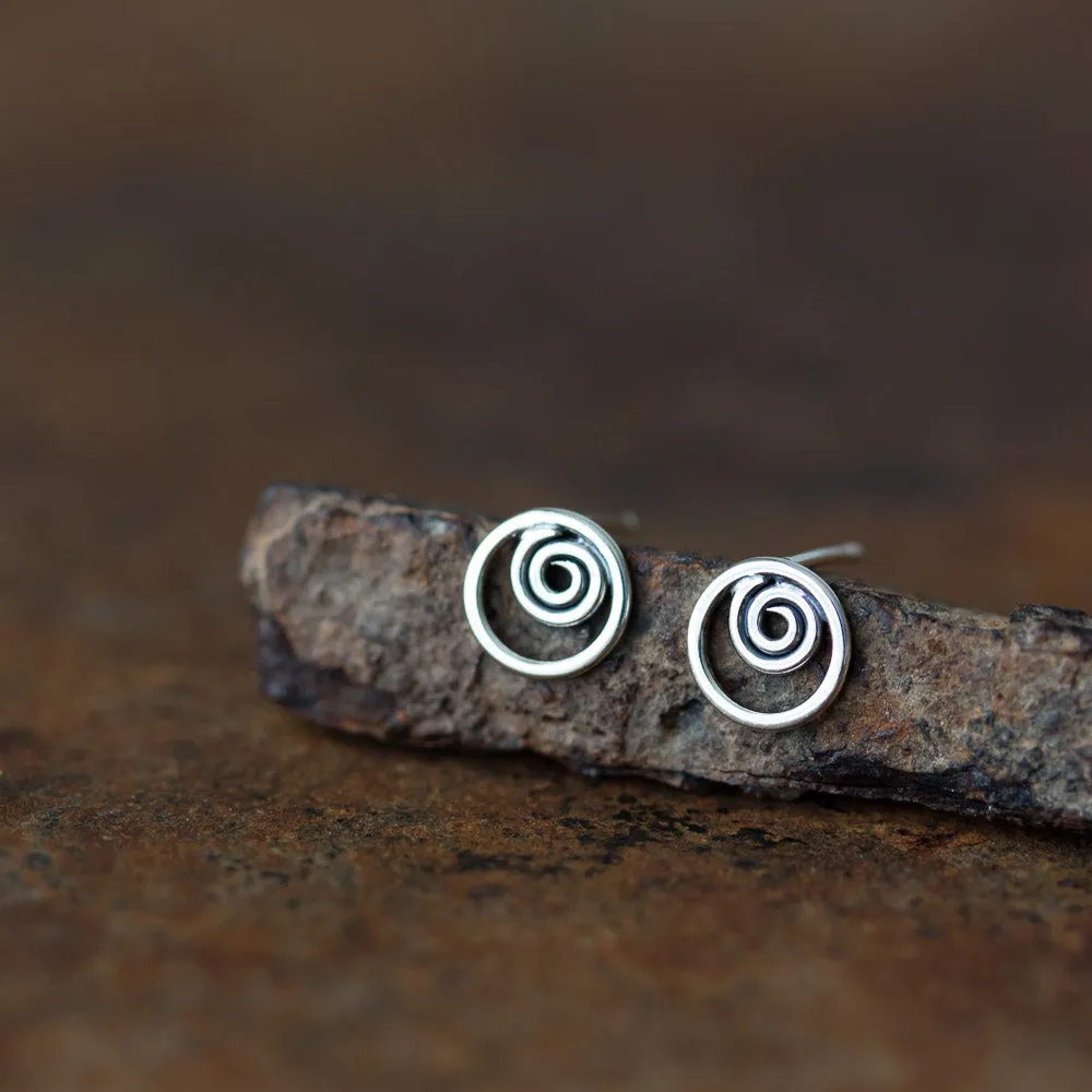 Spiral In A Circle, Sterling Silver Studs