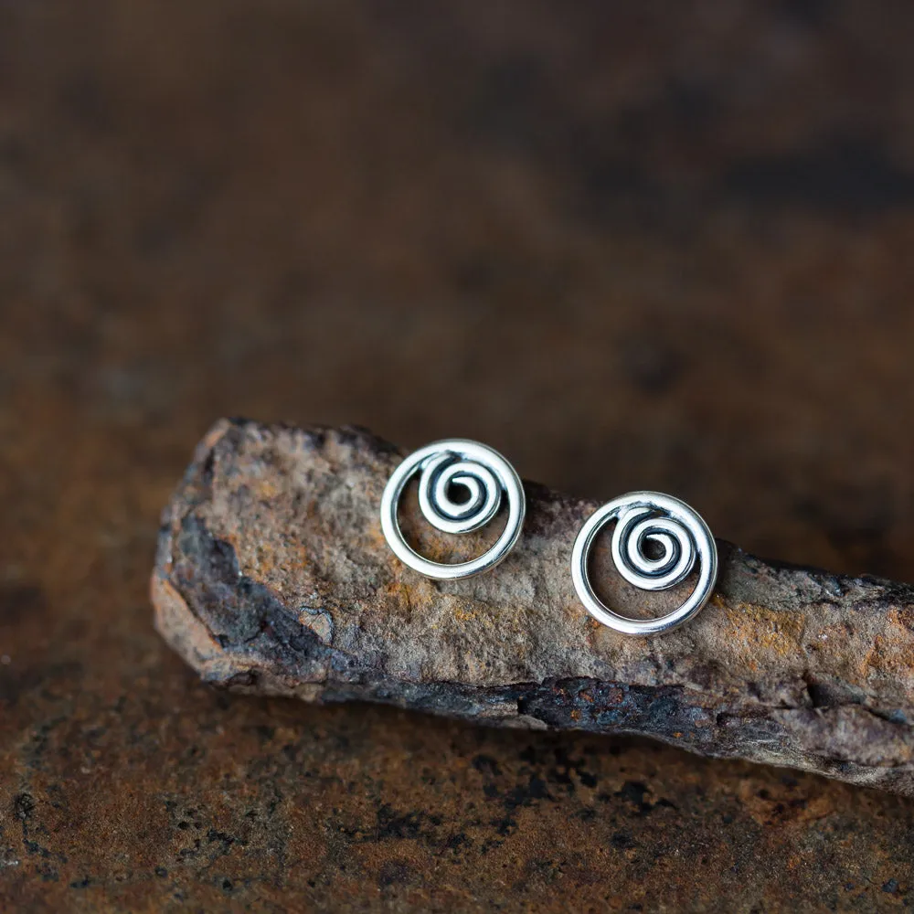 Spiral In A Circle, Sterling Silver Studs