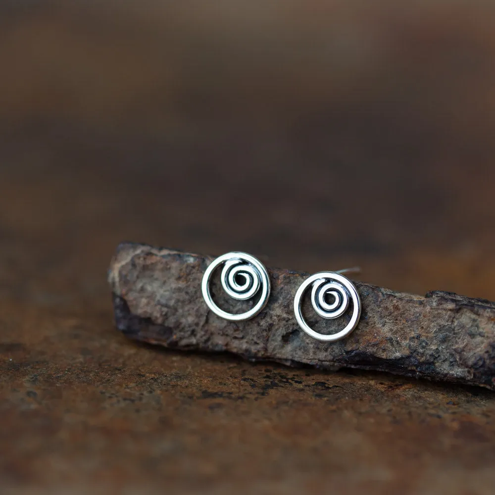 Spiral In A Circle, Sterling Silver Studs