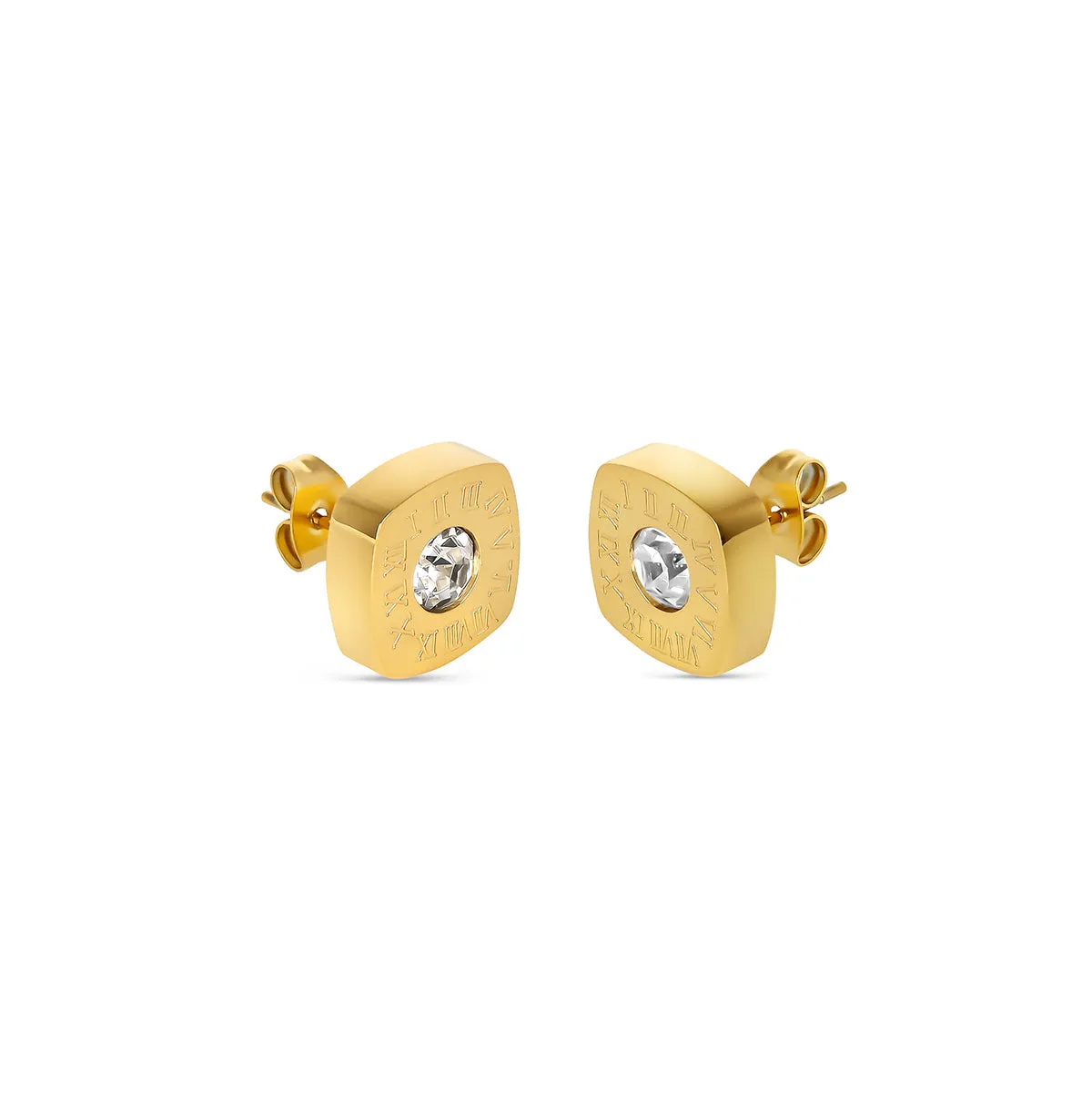 Square Latin Stud Stone Earrings - Gold