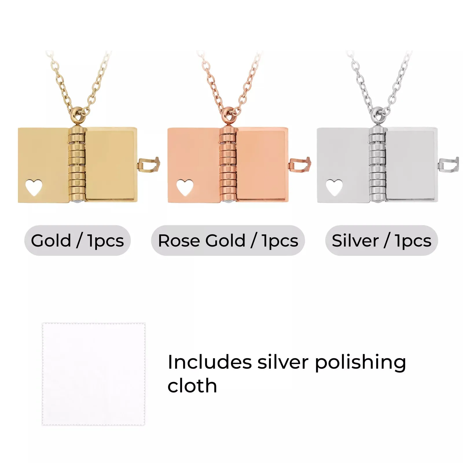 Stainless Steel Book Locket Necklace (3pcs)