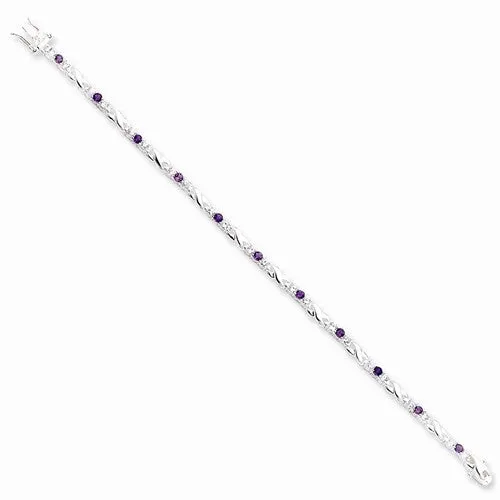 Sterling Silver Amethyst & Cz Bracelet