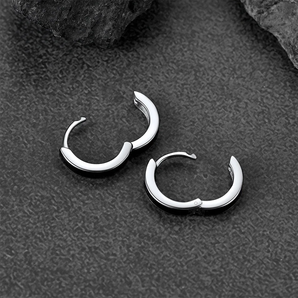 Sterling Silver Black Huggie Hoop Earrings For Men Women 10MM