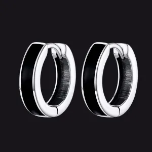 Sterling Silver Black Huggie Hoop Earrings For Men Women 10MM