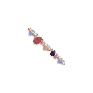 Sterling Silver Blue Rose Cherry Quartz Amethyst Cultured Pearl Bracelet