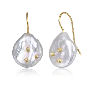 Sterling Silver Gold Plated with Genuine Freshwater Pearl and Beads Hook Earrings