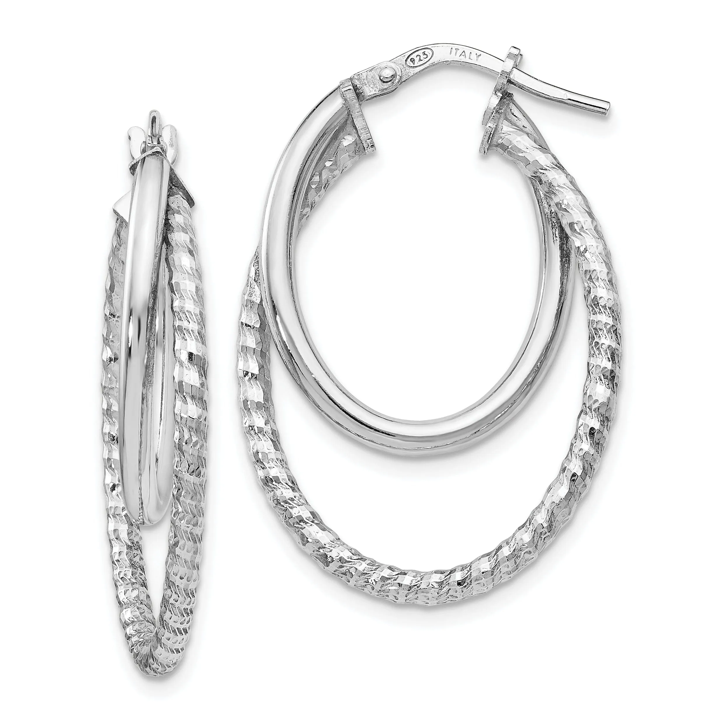 Sterling Silver Polished D.C Oval Hoop Earrings