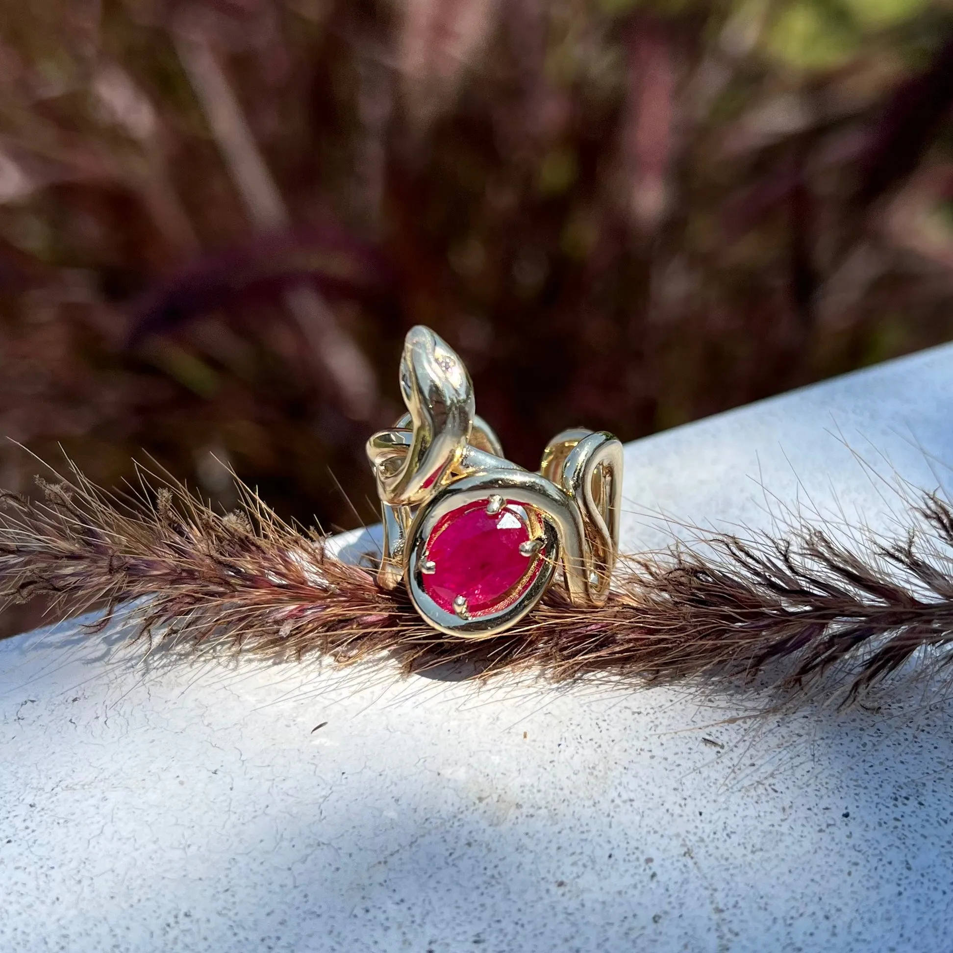 Stone Snake Ring with Diamond Eyes