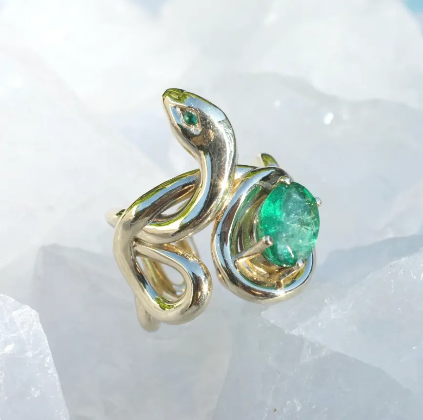 Stone Snake Ring with Diamond Eyes