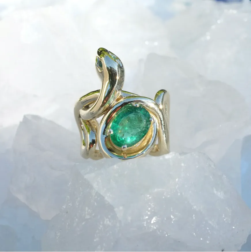 Stone Snake Ring with Diamond Eyes