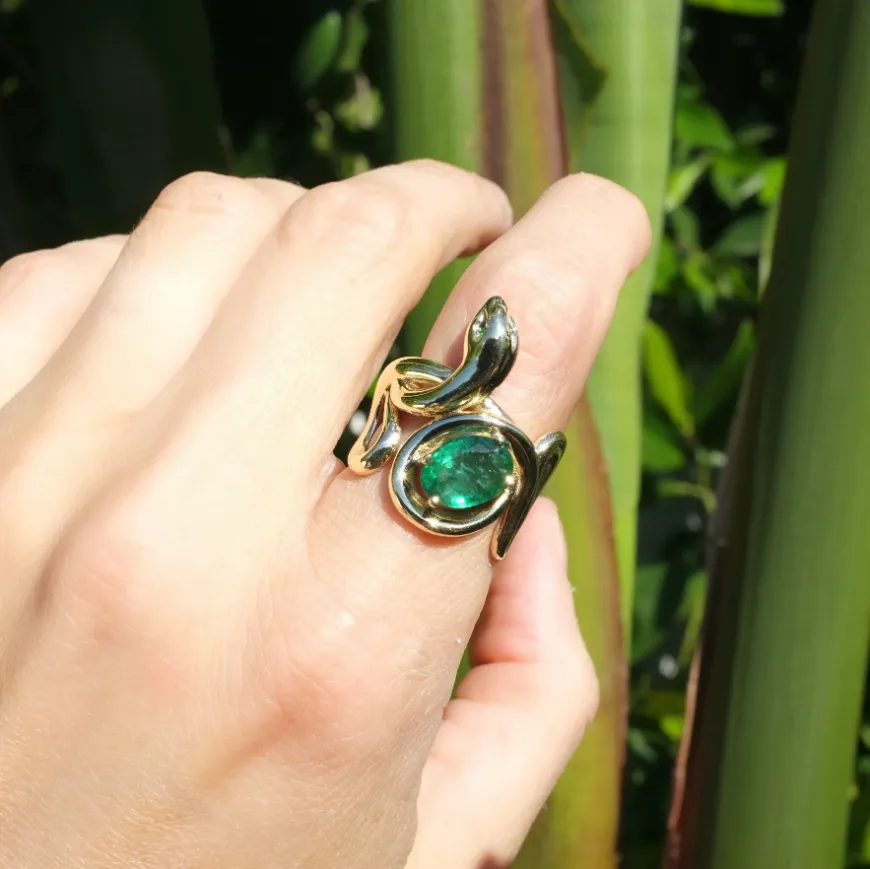 Stone Snake Ring with Diamond Eyes