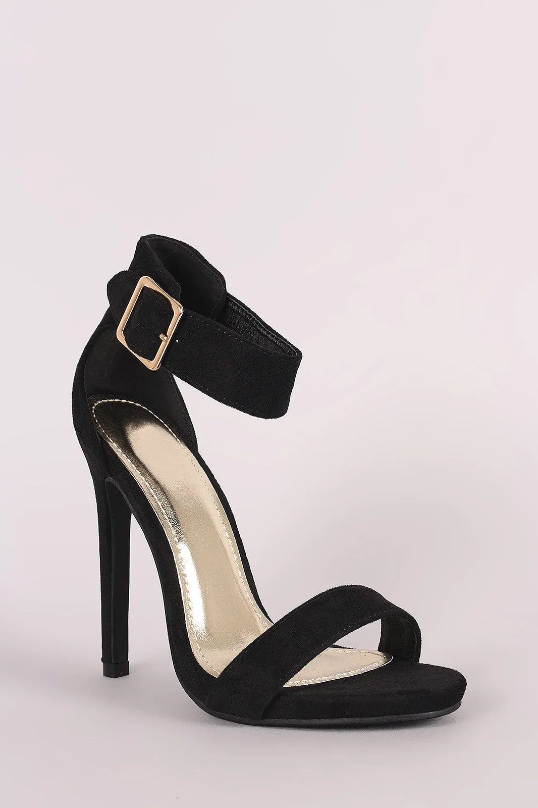 Suede Open Toe Ankle Strap Stiletto Heel