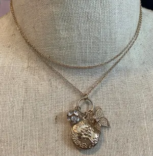 Sweet Claire's Butterfly Flower Rhinestone Charm Locket Necklace Chain Link