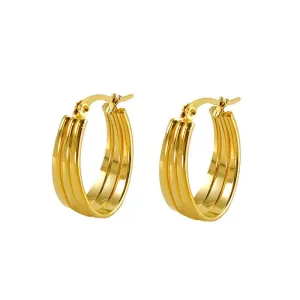 Triple-Band 18K Gold Plated Hoop Earrings – Bold and Stylish Design