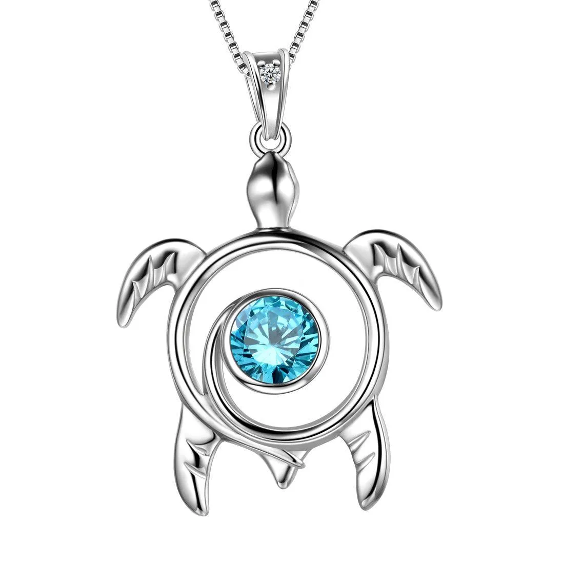 Turtle Birthstone March Aquamarine Necklace Pendant Women Girls Jewelry Birthday Gift