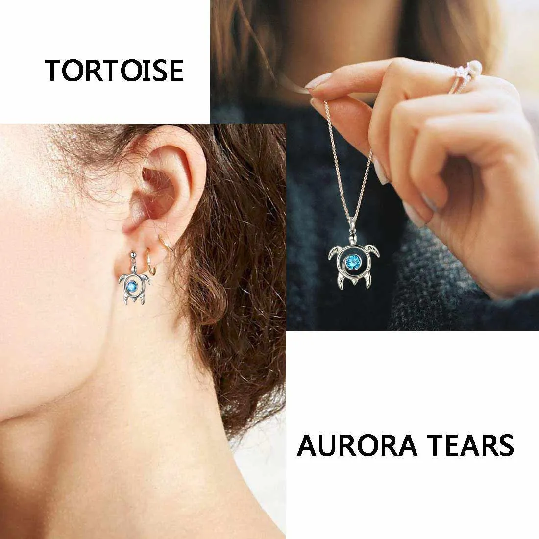 Turtle Birthstone March Aquamarine Necklace Pendant Women Girls Jewelry Birthday Gift