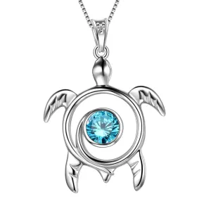 Turtle Birthstone March Aquamarine Necklace Pendant Women Girls Jewelry Birthday Gift