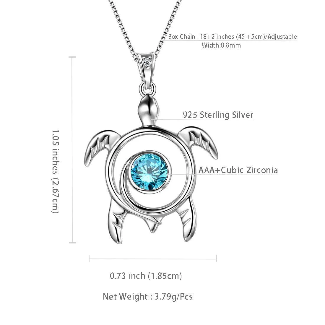 Turtle Birthstone March Aquamarine Necklace Pendant Women Girls Jewelry Birthday Gift