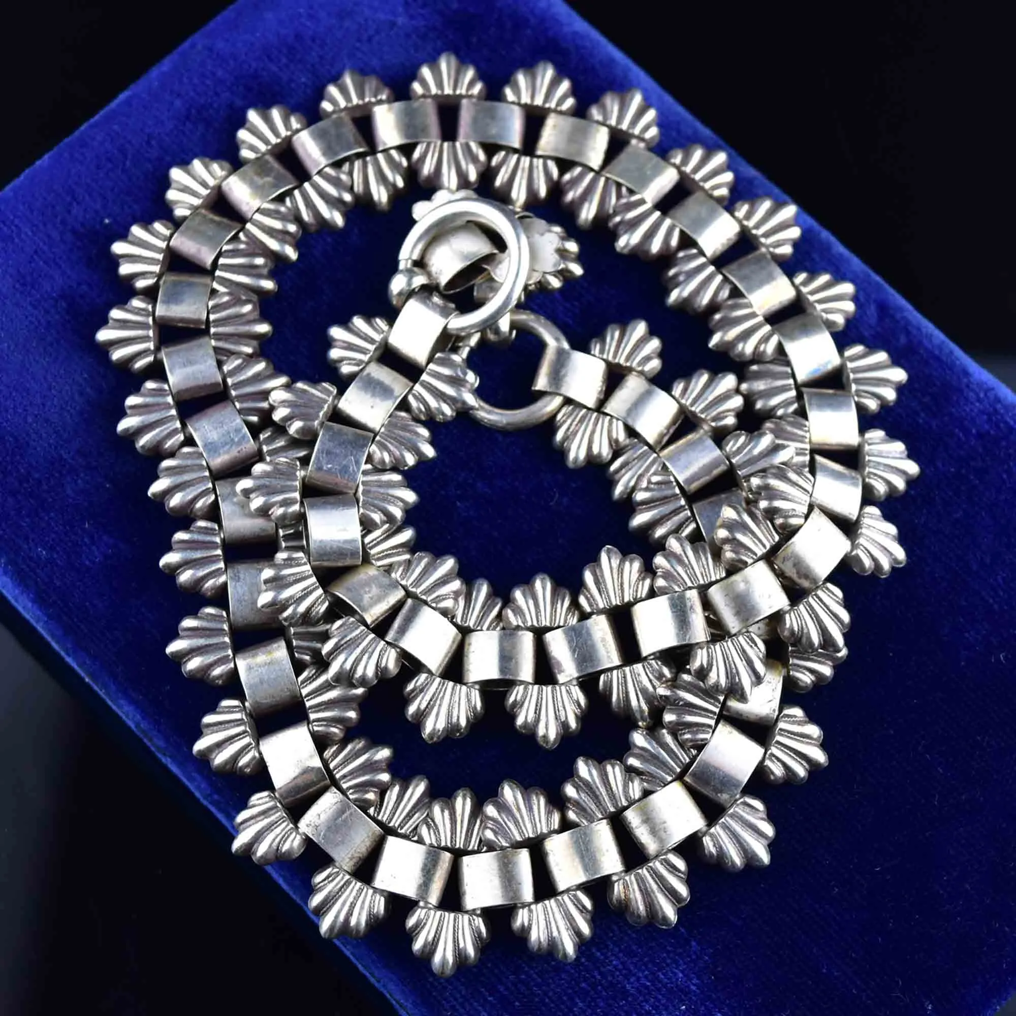 Victorian Silver Fancy Link Book Chain Collar Necklace