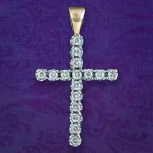 Vintage Diamond Cross Pendant 9ct Gold 0.50ct Diamond