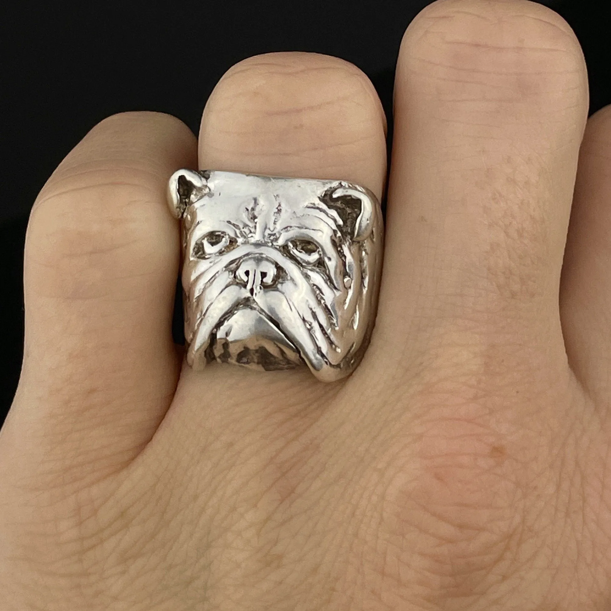 Vintage Heavy Signet Bulldog Ring, Sz 6.5