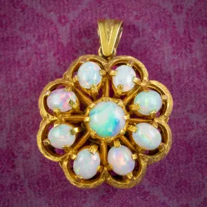 Vintage Opal Flower Pendant 18ct Gold 3.2ct Total