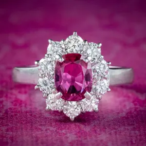 Vintage Ruby Diamond Cluster Ring 1.32ct Ruby With Cert