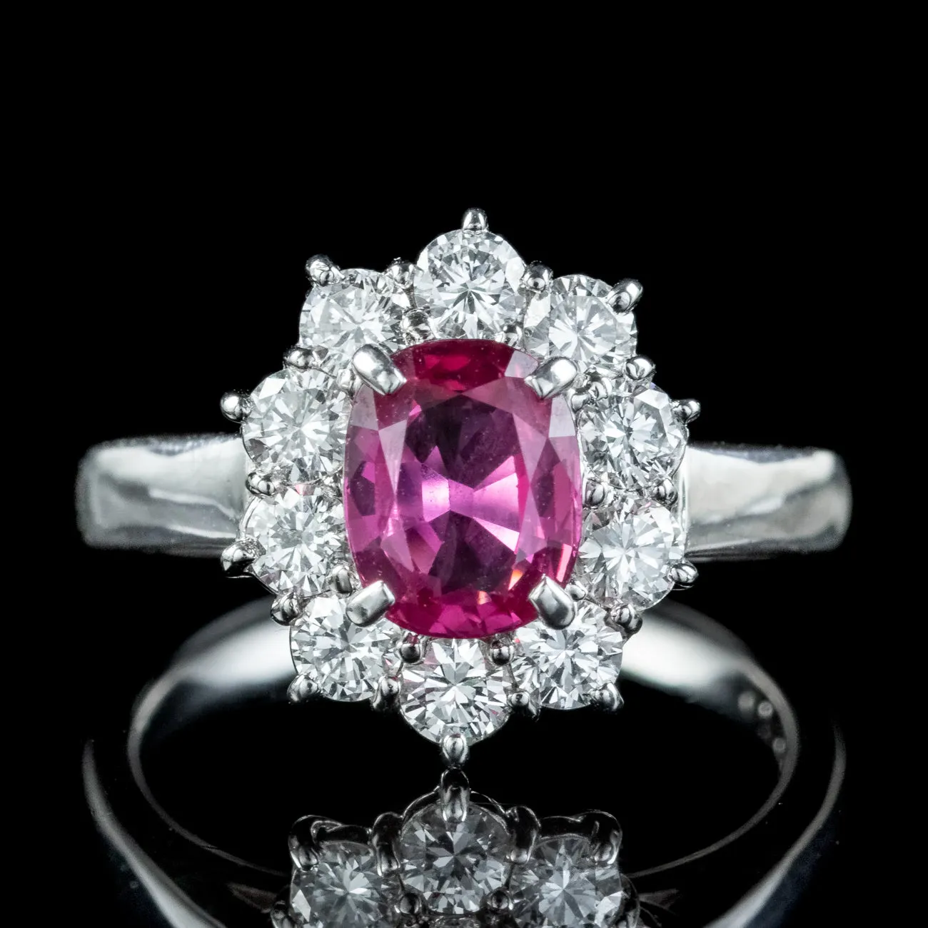 Vintage Ruby Diamond Cluster Ring 1.32ct Ruby With Cert