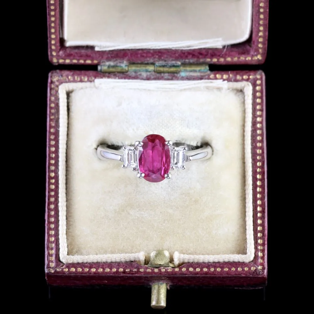 Vintage Ruby Diamond Trilogy Ring 18Ct Gold