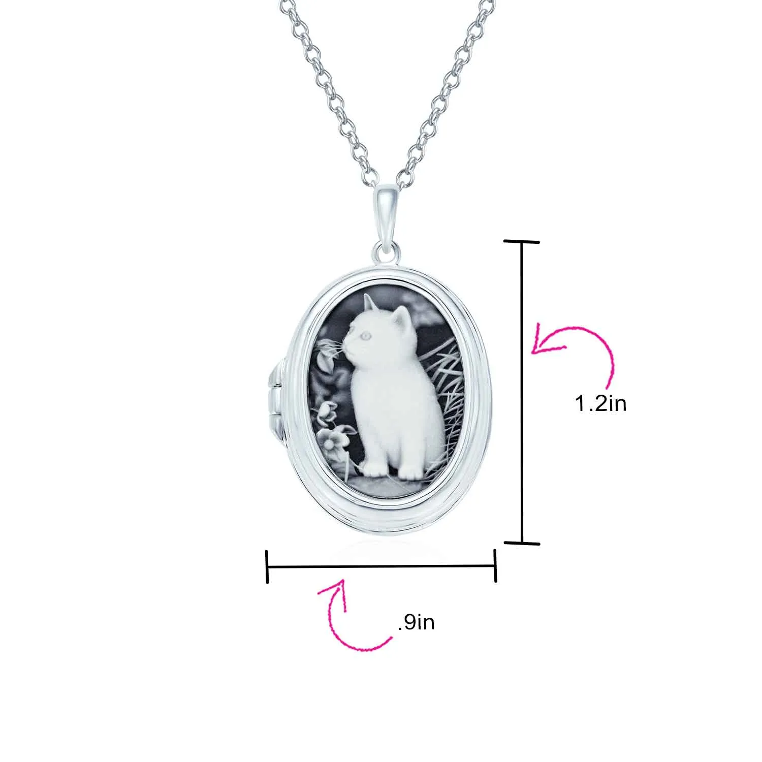 Vintage Style Cat Cameo Locket Necklace with Black Onyx Sterling Silver