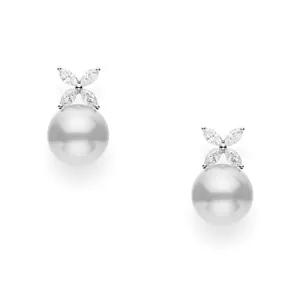 White South Sea Cultured Pearl and Diamond Earrings