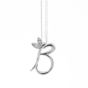 Winged Initial Necklace - 18ct White Gold