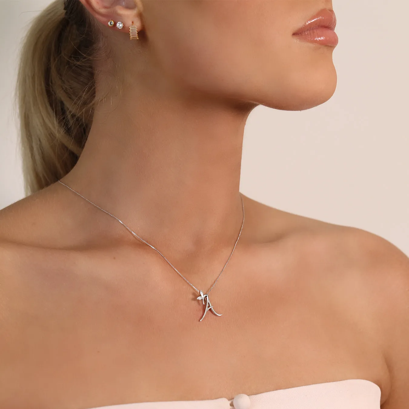 Winged Initial Necklace - 18ct White Gold