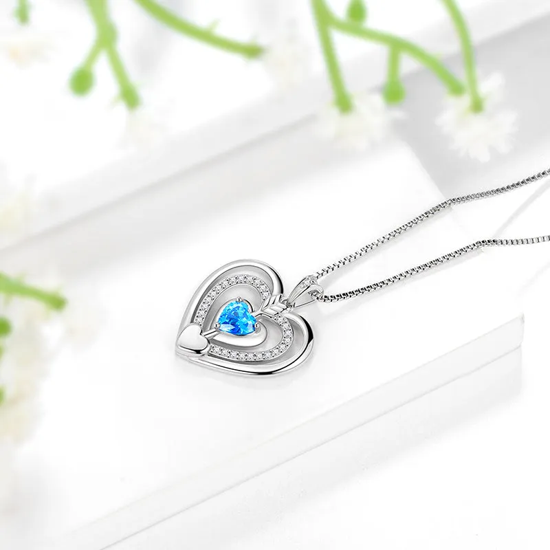 Women Blue Heart Necklace March Birthstone Pendant Aquamarine Girls Jewelry Birthday Gifts 925 Sterling Silver