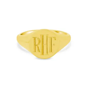 Women's Round Signet Ring - Medium - Hand Engraved Roman Monogram