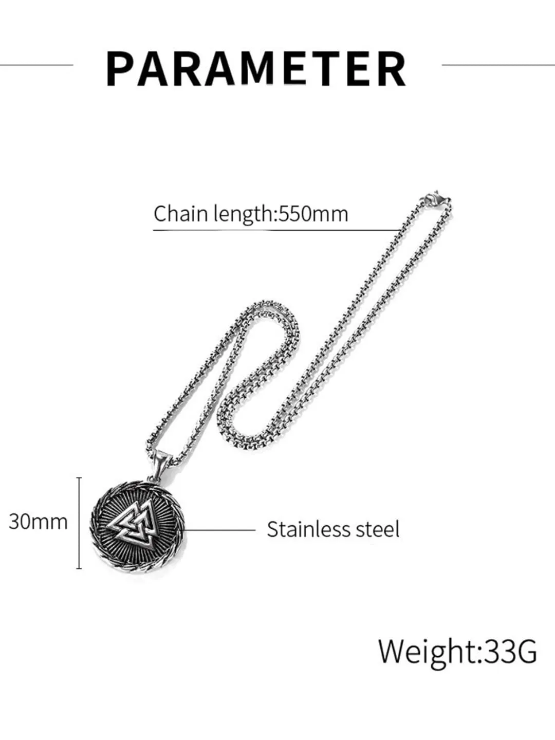 Yellow Chimes Chain Pendant for Men Silver Chain Men Pendant Stainless Steel Valknut Odin Symbol Locket Pendant for Men and Boys.