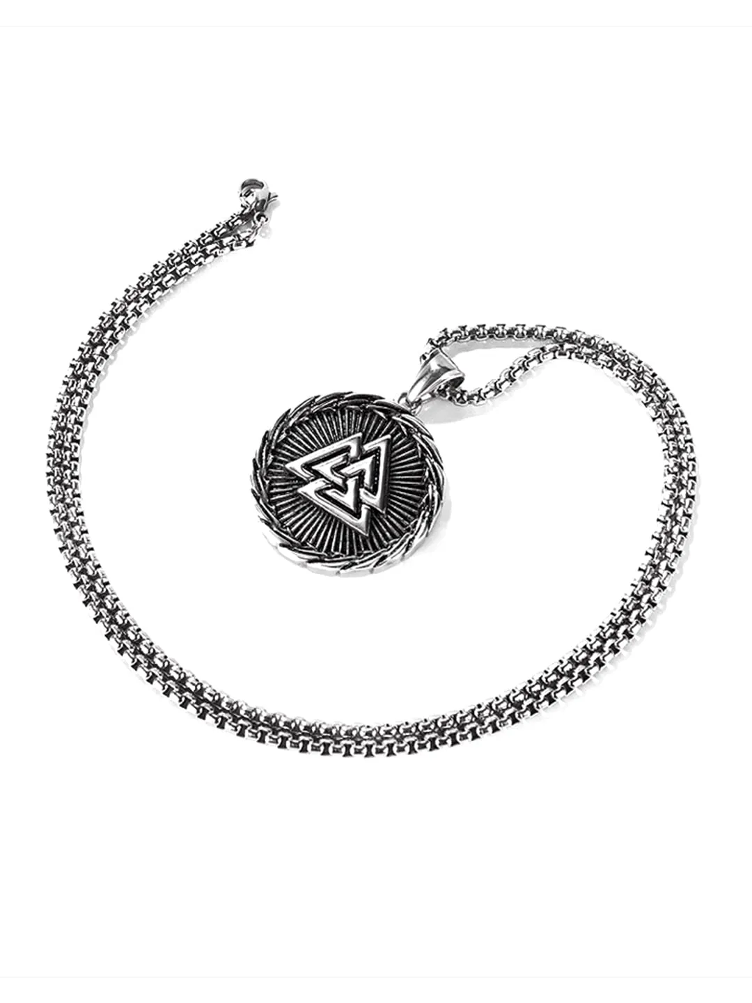 Yellow Chimes Chain Pendant for Men Silver Chain Men Pendant Stainless Steel Valknut Odin Symbol Locket Pendant for Men and Boys.