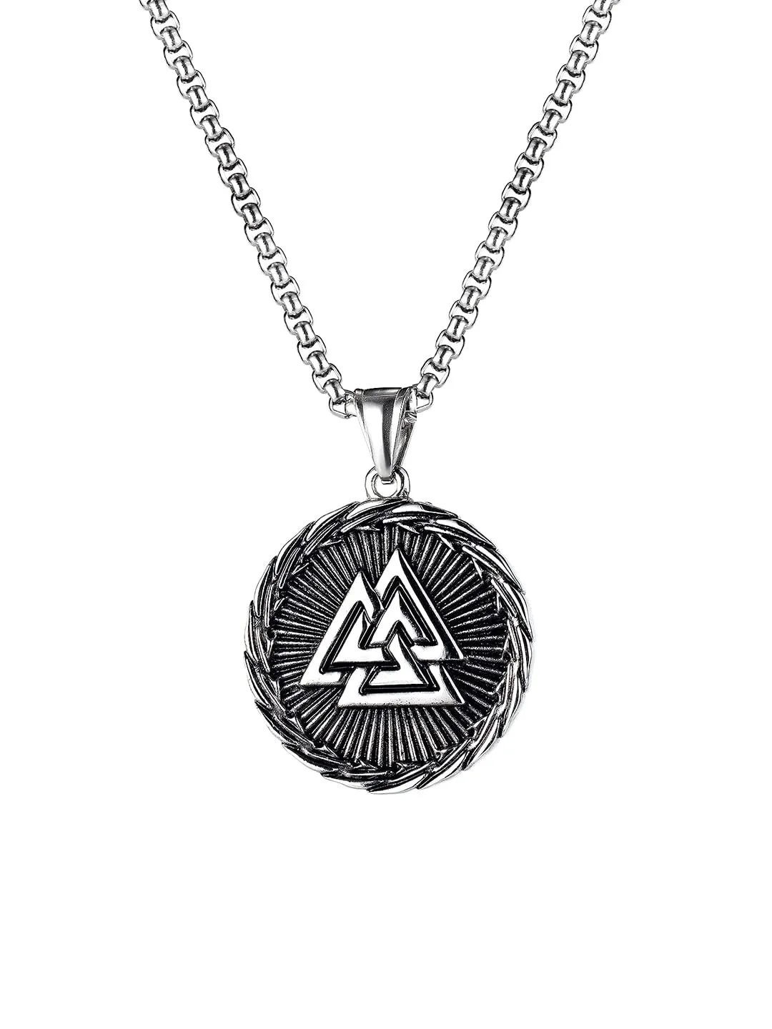 Yellow Chimes Chain Pendant for Men Silver Chain Men Pendant Stainless Steel Valknut Odin Symbol Locket Pendant for Men and Boys.