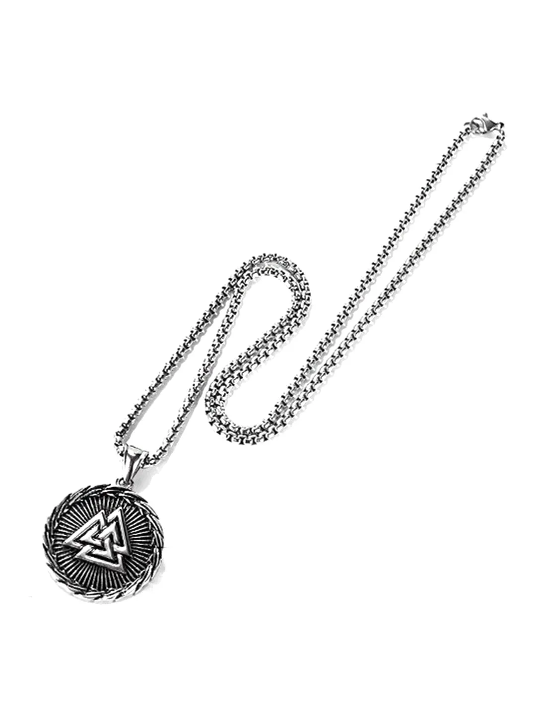 Yellow Chimes Chain Pendant for Men Silver Chain Men Pendant Stainless Steel Valknut Odin Symbol Locket Pendant for Men and Boys.